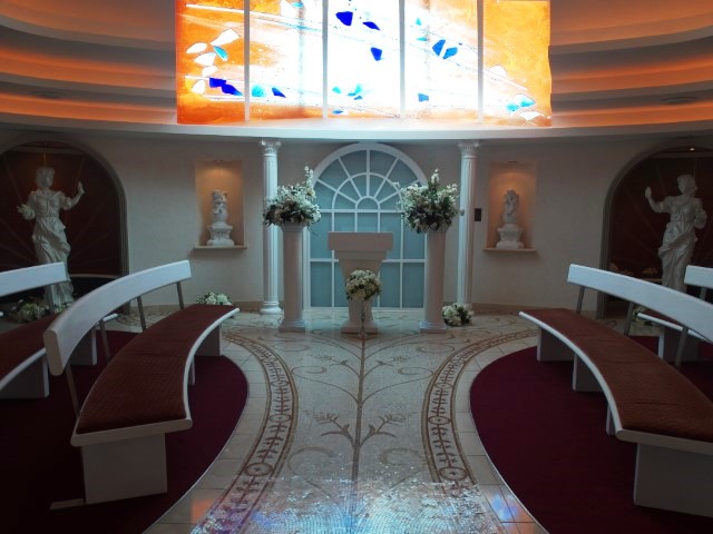 Skylight Chapel located at the mid/aft of deck 15 onboard Mariner of the Seas