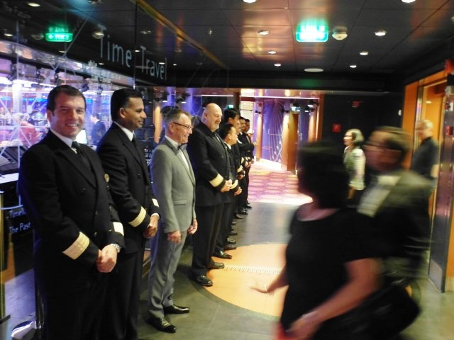 Welcome Back Party Crown and Anchor Society Royal Caribbean Cruise - Hotel Director, Cruise Director and Captain Greeting you at the Entrance