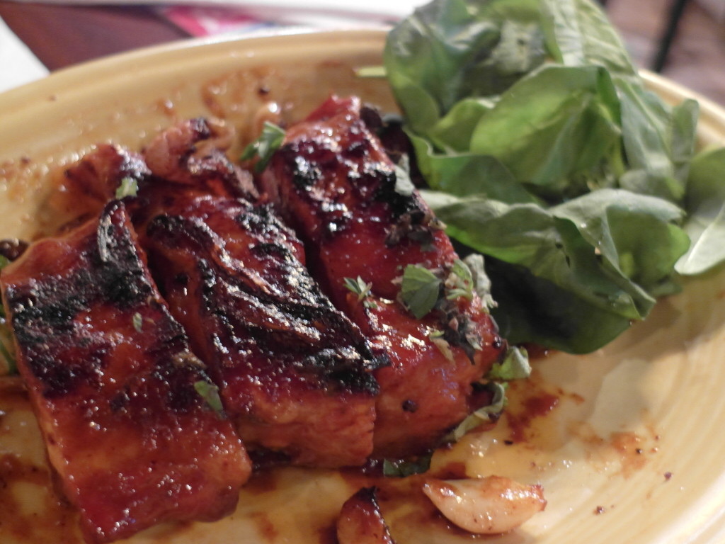 Ribs with BBQ sauce and some salad greens to balance things out =P