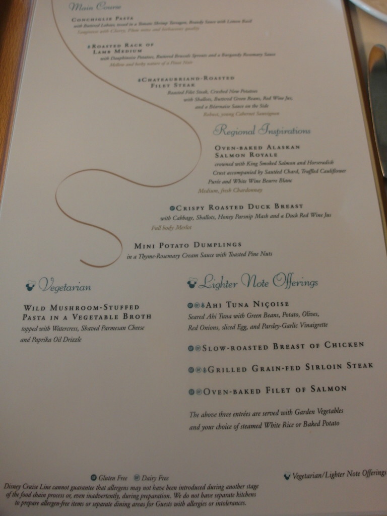 disney cruise line food menu
