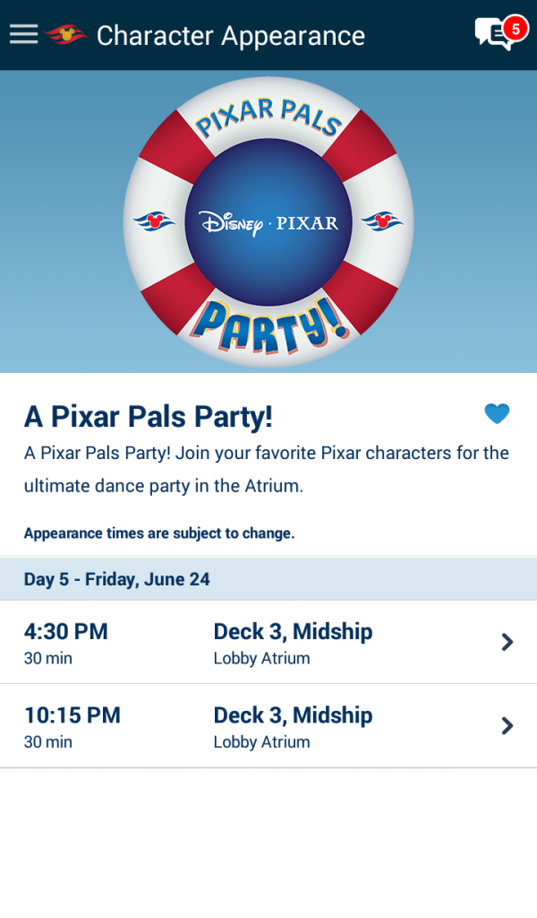 Character Appearance Disney Cruise Line Navigator App