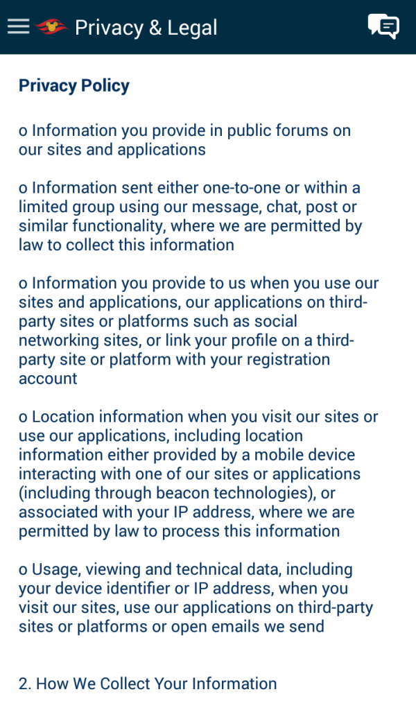 Privacy Policy Disney Cruise Line Navigator App