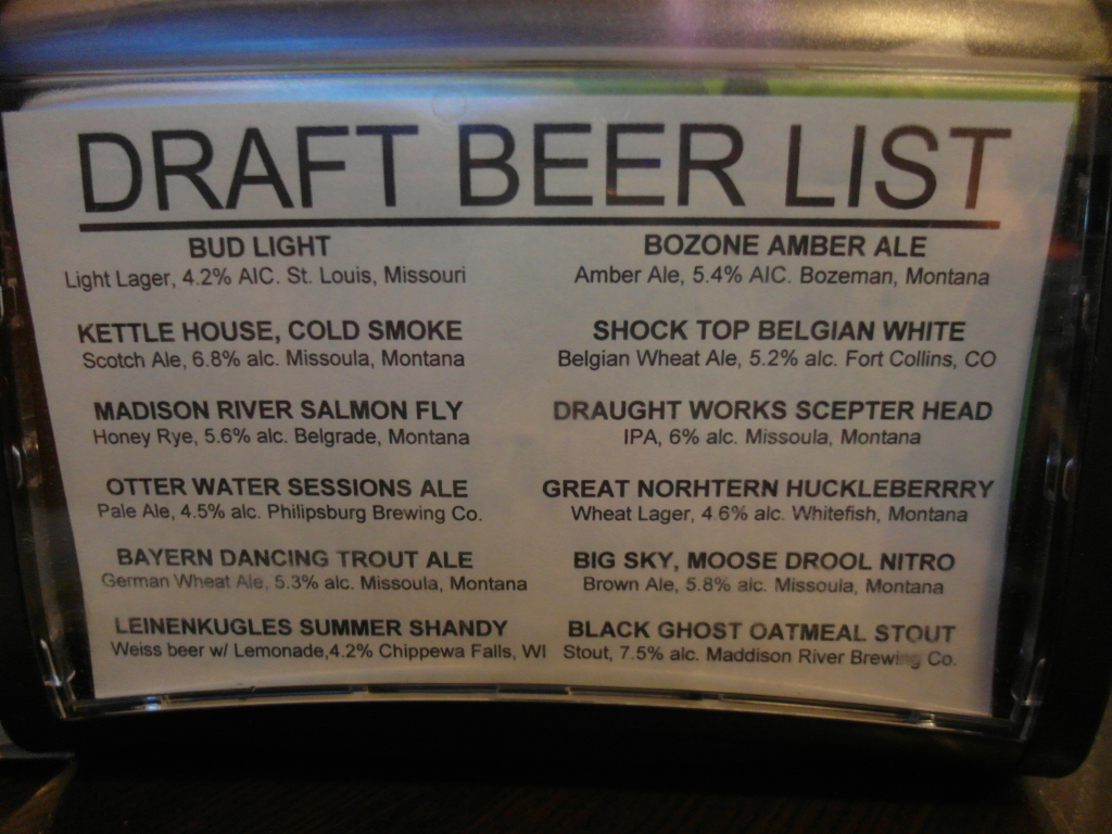 Draft Beer List Buffalo Bar West Yellowstone