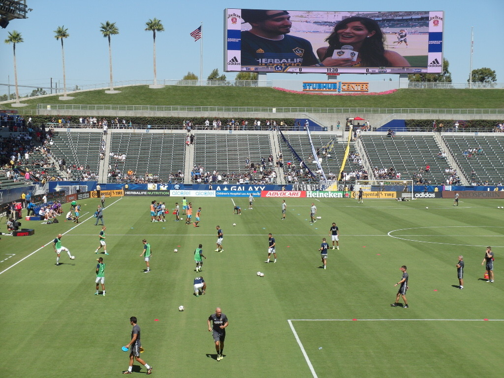 Players warming up prior to match between LA Galaxy vs Seattle Sounders