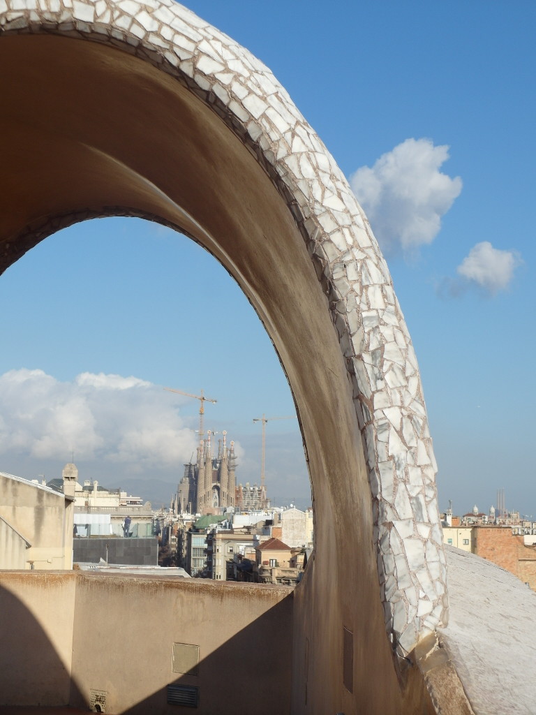 La Pedrera Roof Top Arch Framing La Sagrada Familia