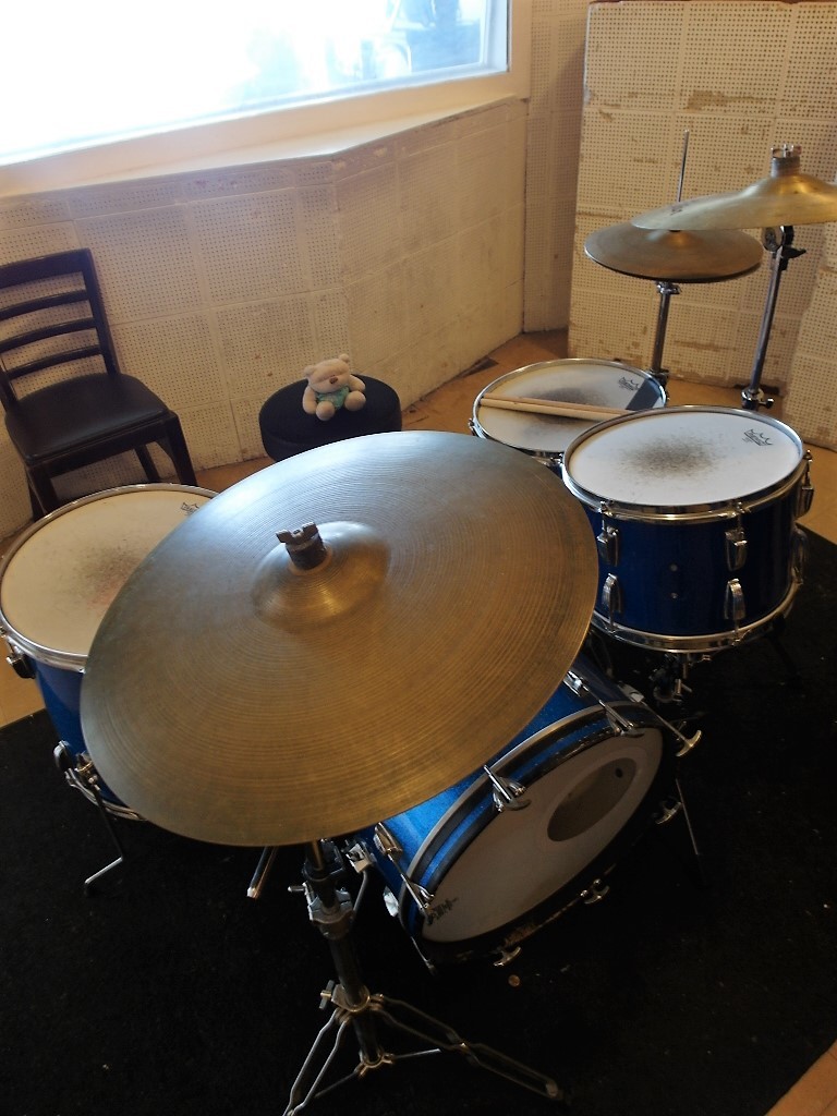 U2's drum set left behind after their recording session at Sun Studio