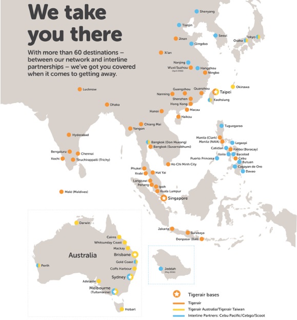 Destinations Tigerair can take you to