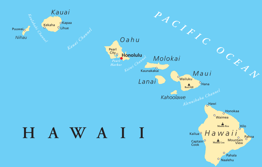 Map of Hawaii - Courtesy Hawaii.facts.co