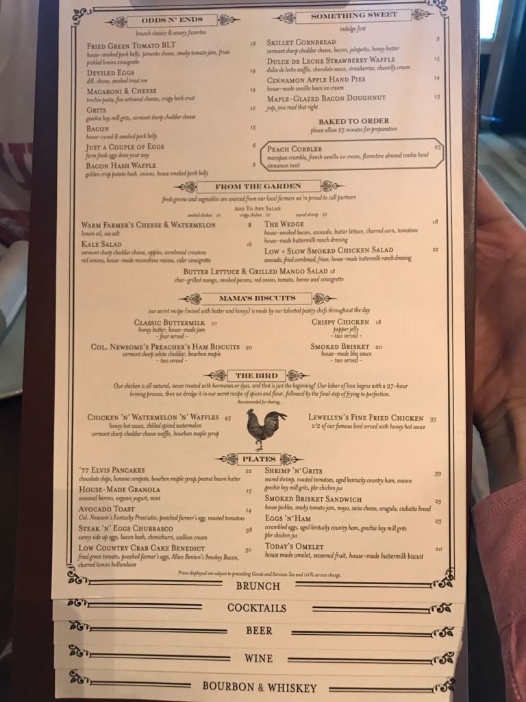 Lunch Menu of the Bird Southern Table and Bar MBS