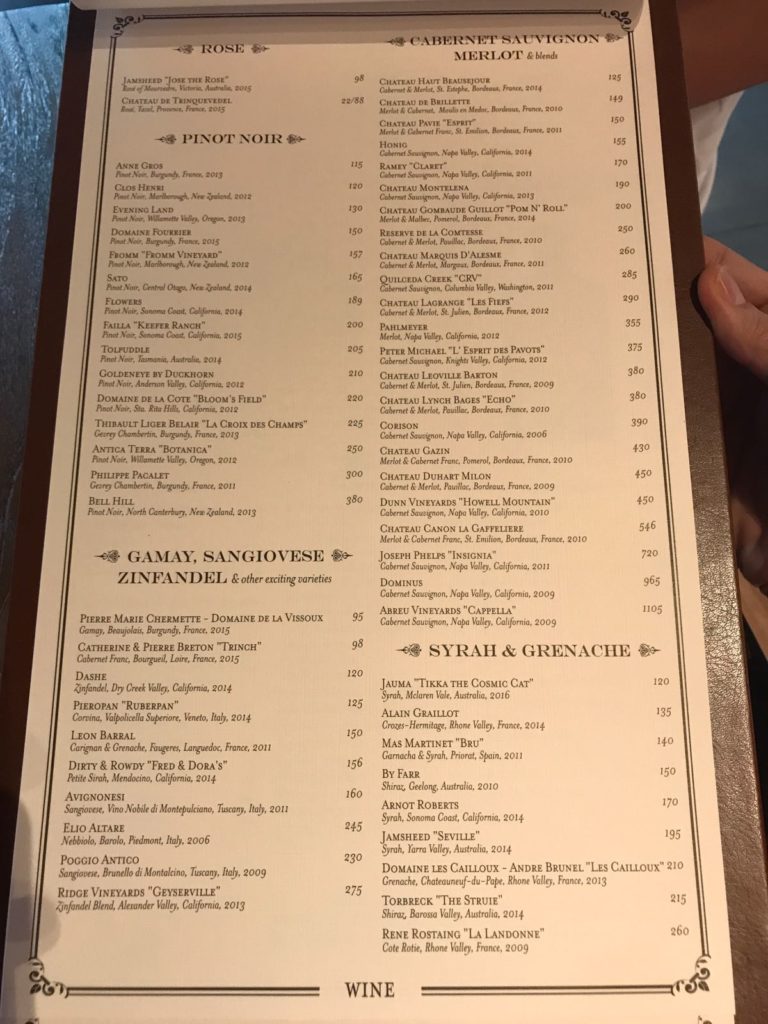 Selection of Wines @ the Bird Southern Table and Bar