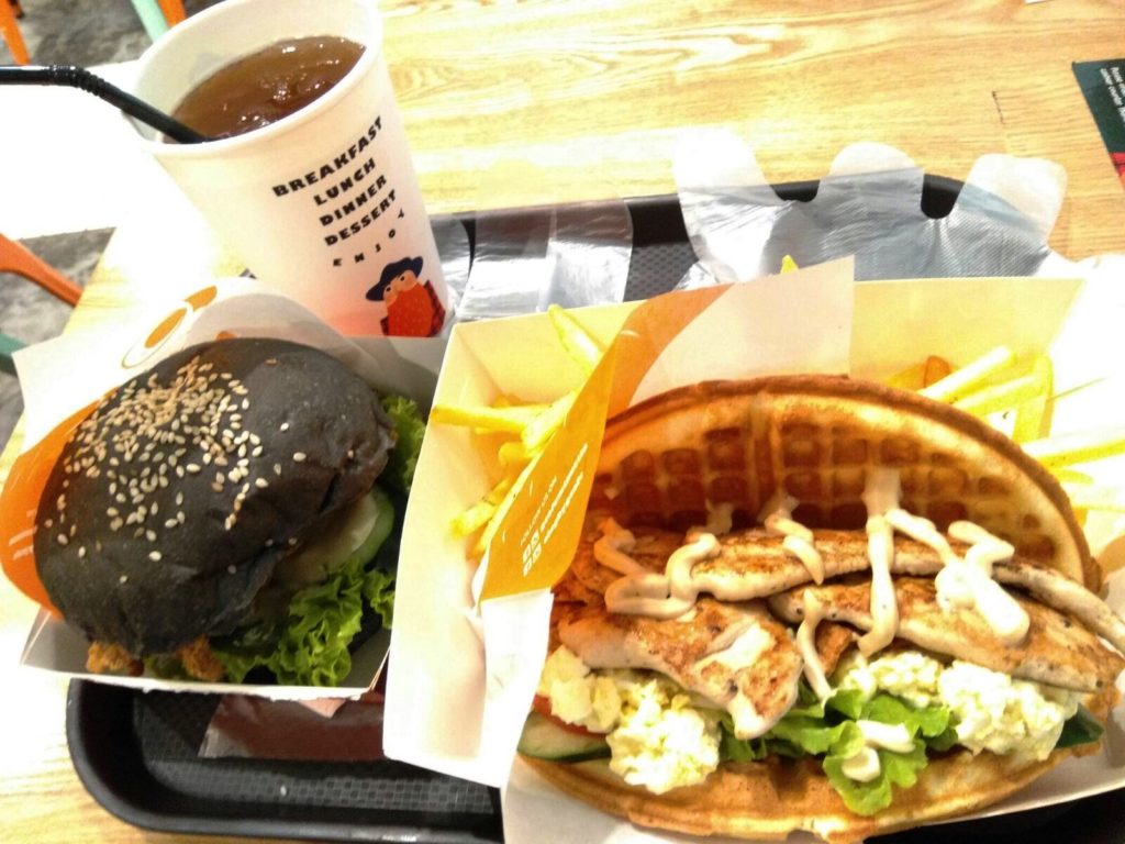 Crispy Chicken Wasabi Mayo Charcoal Burger & O Club Waffle Burger @ Oleg by gCafe JB City Square