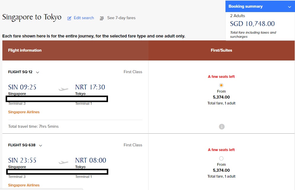 Booking SQ First Class Tickets Worth $10,748 SGD