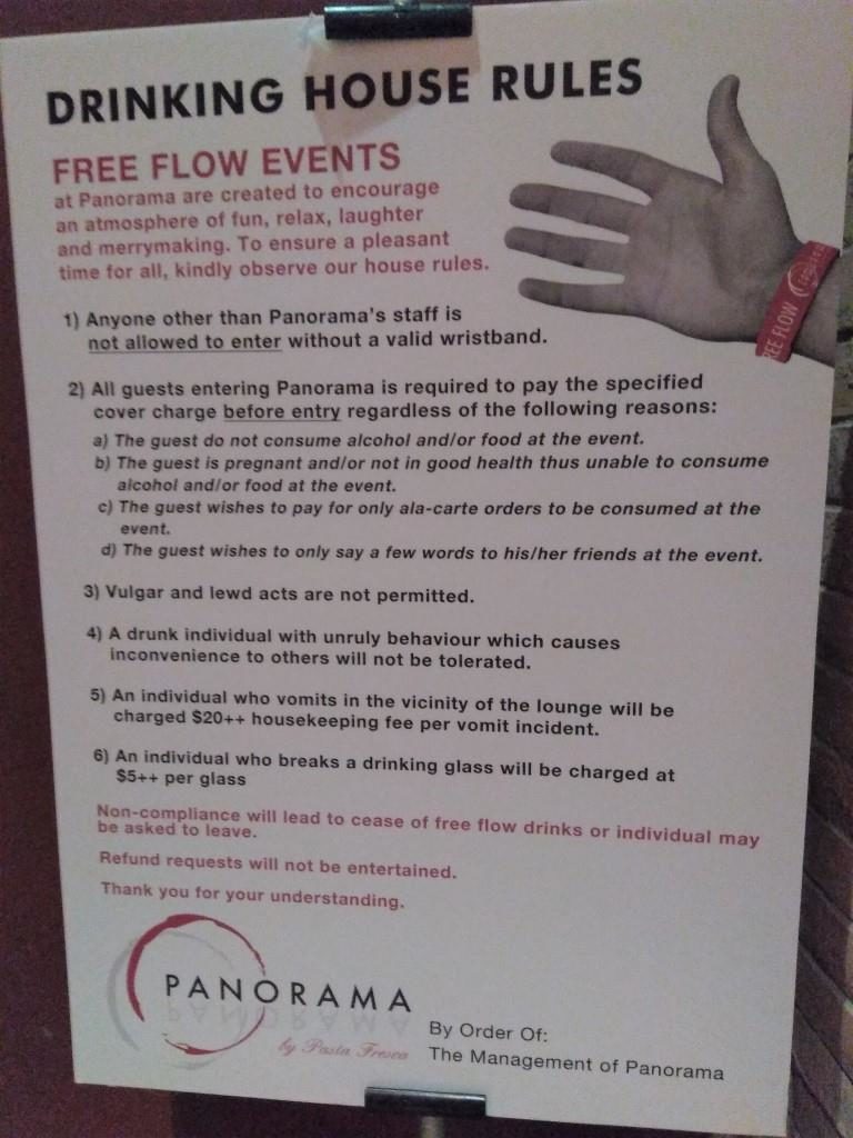 Panorama Riverside Lounge Free Flow Events House Rules