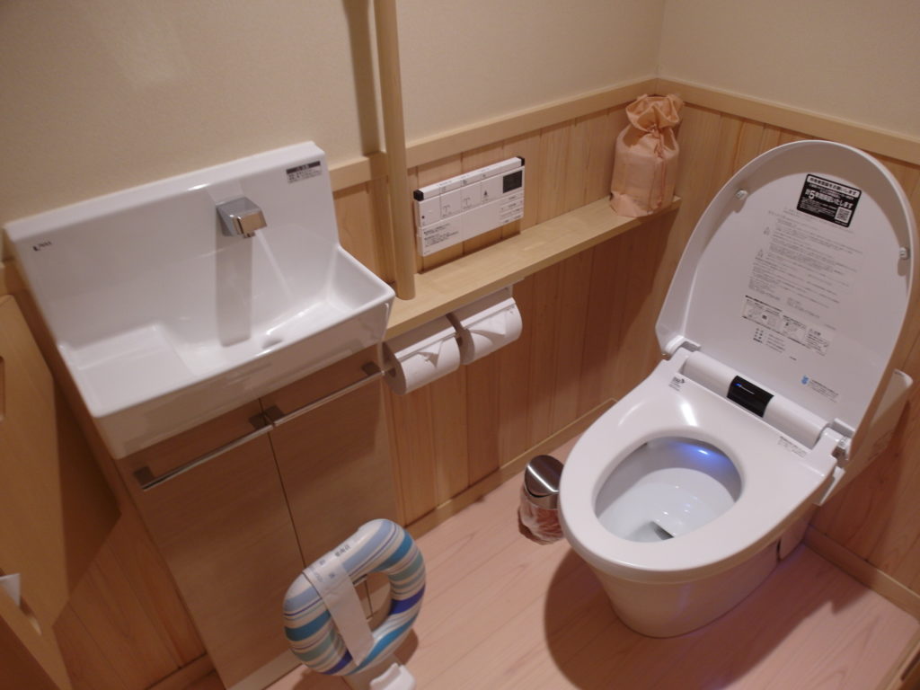 Automated seats in bathroom of Konansou Mount Fuji Hotel