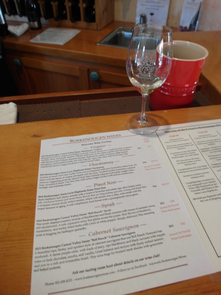 Wine Tasting List @ Boekenoogen Winery Tasting
