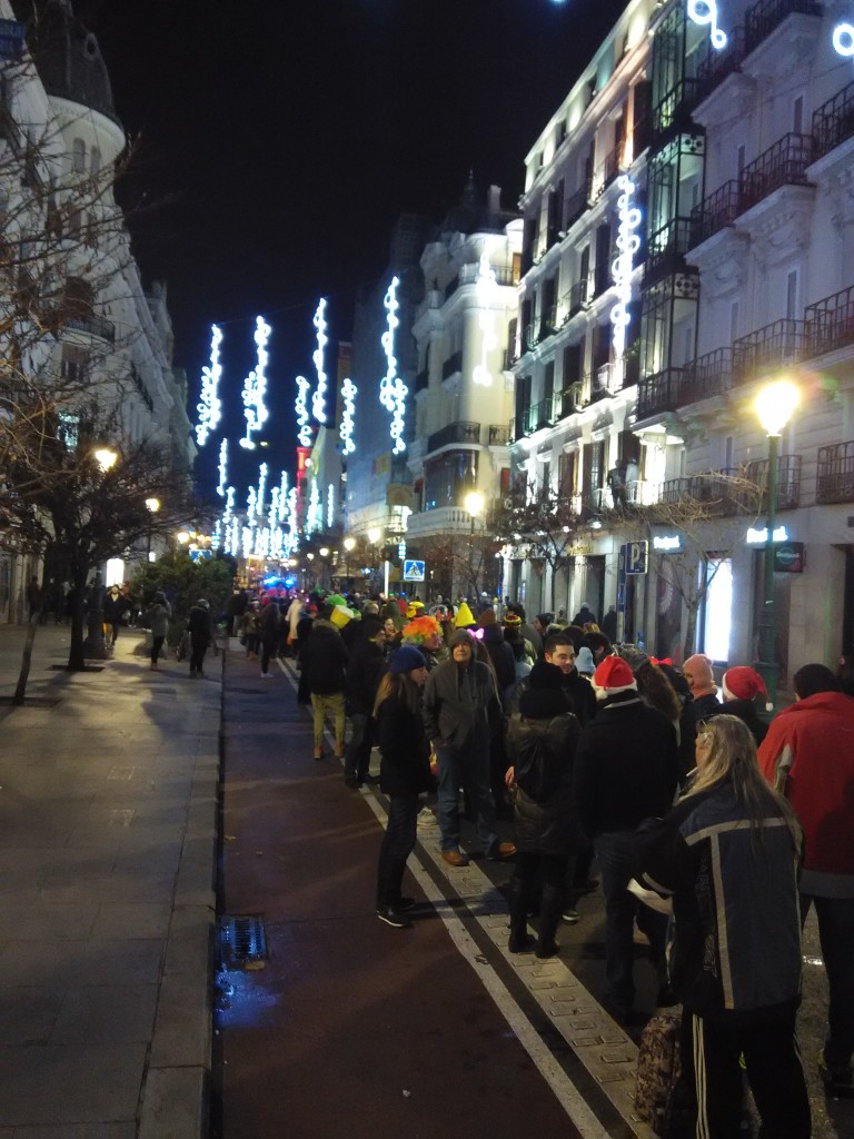 Super long queue to enter Puerta Del Sol during New Year's Eve Countdown in Madrid