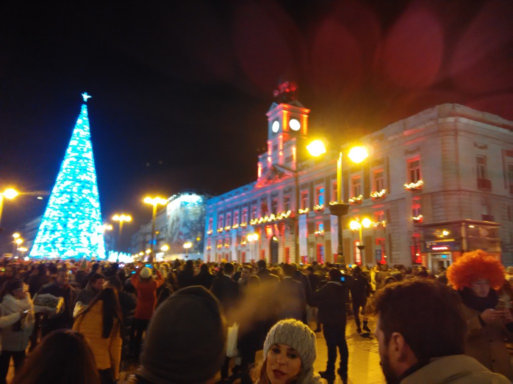 Crowd at Puerta Del Sol before Midnight on New Year's Eve in Madrid