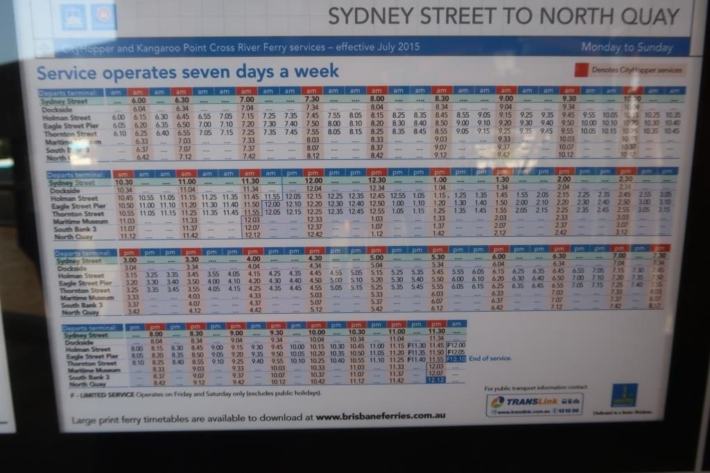 CityHopper CityCat Timetable/Schedule at Sydney Street Station