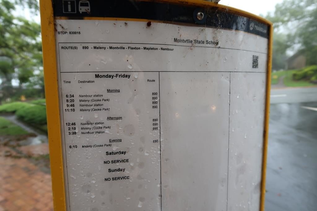 Bus Schedule from Montville back to Nambour Station on Bus 890