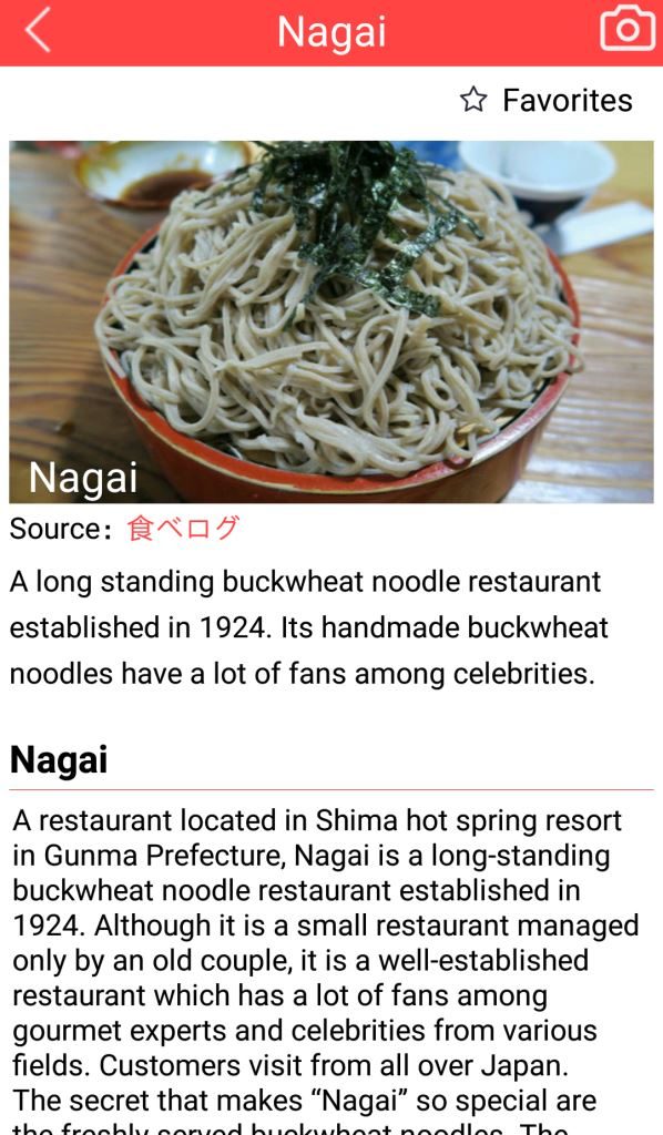 Detailed description of Nagai and its famed buckwheat noodles