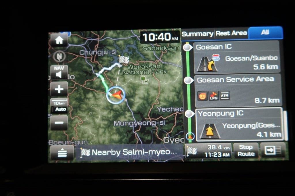 GPS in rented cars in South Korea showing service areas on expressways