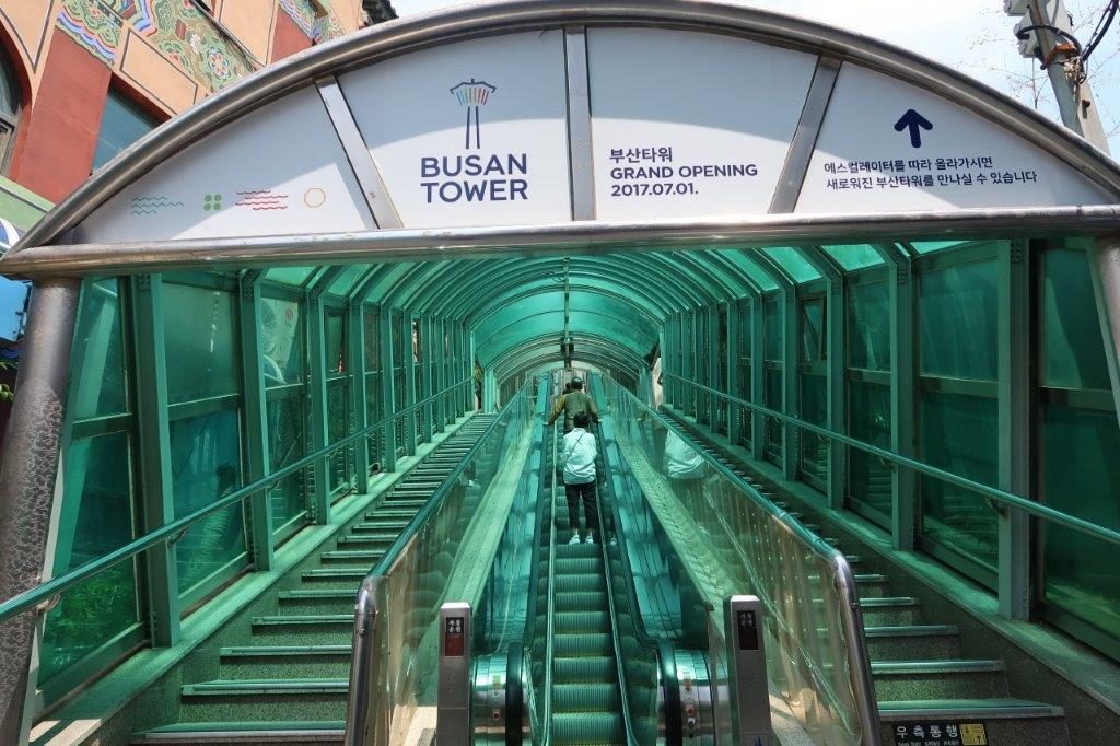 Escalator up to Yongdusan Park Busan from the south entrance