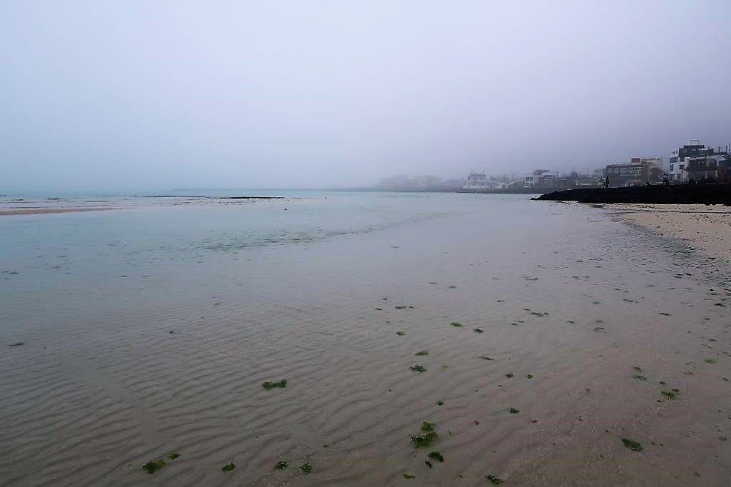 Hyeopjae Beach Jeju Island on a foggy day