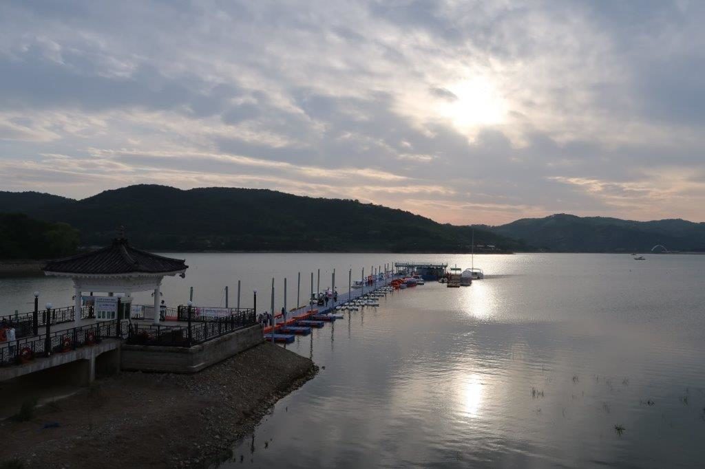 Sunset view of Bomunho Lake from Cafe Eden Gyeongju