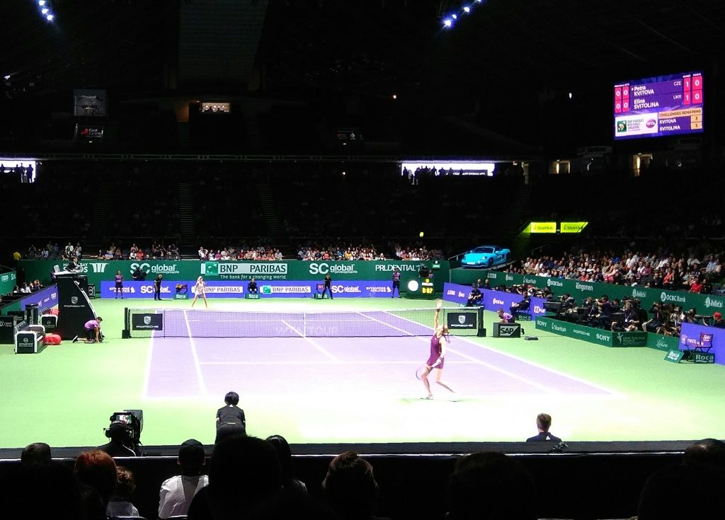 Petra Kvitova serving against Elina Svitolina during session 1 of WTA Finals Singapore 2018
