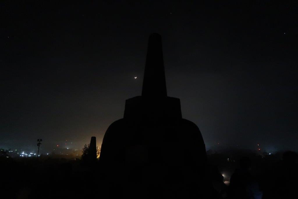 Silhouette of Borobudur in darkness before the sunrise