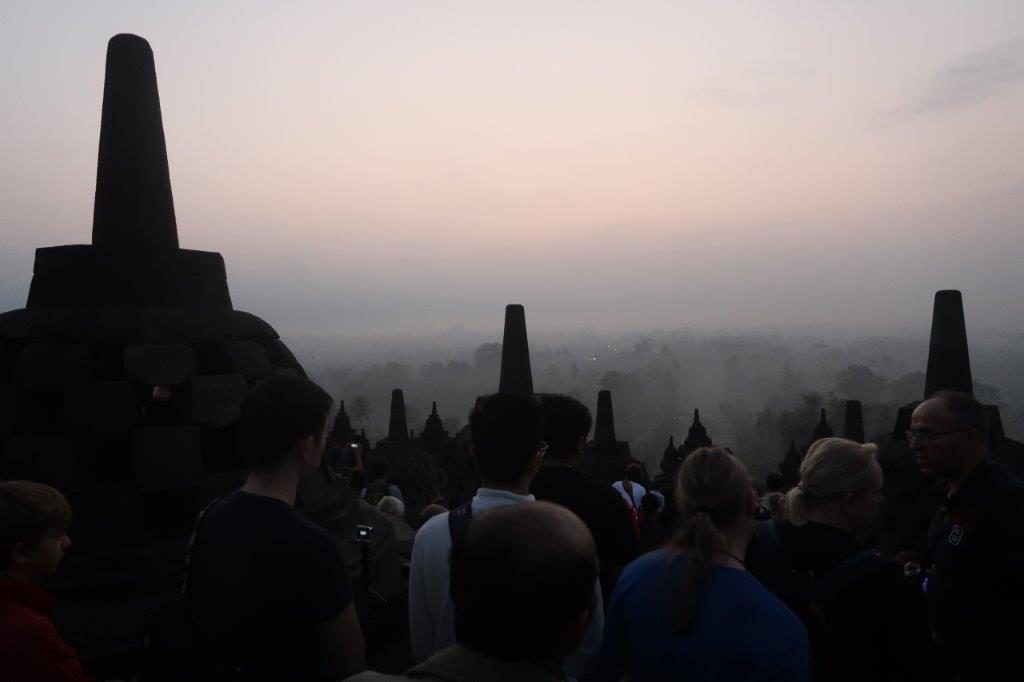Eager anticipation for the sunrise at Borobudur