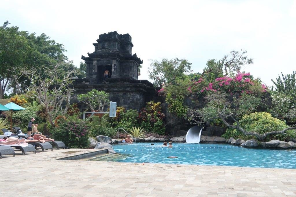 Main swimming pool of Hyatt Regency Yogyakarta (Top of Structure is Entrance of Slide)