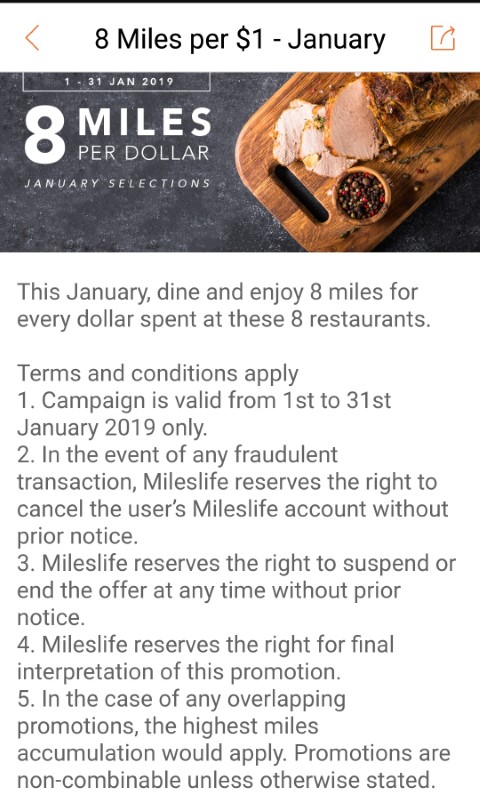 8 miles per dollar for visiting these restaurants in January