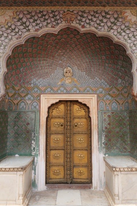 Doorway of City Palace Jaipur decorated with small mosaic tiles