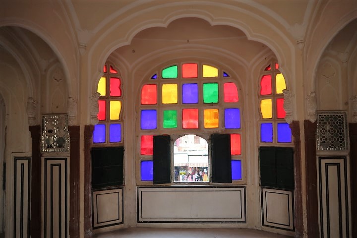 Glass stained windows and window frame of Hawa Mahal Jaipur