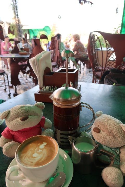 Cappuccino and French Press Coffee at Peacock Rooftop Restaurant for Breakfast (250 rupees)