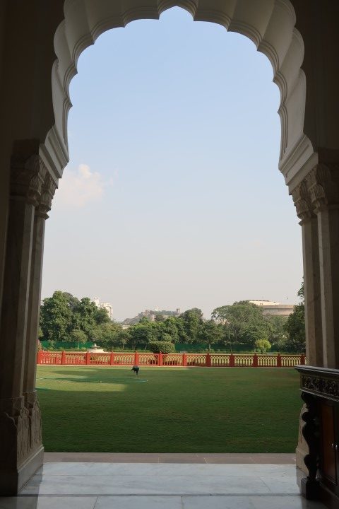 Framing the lawn of Taj Rambagh Palace Hotel Jaipur