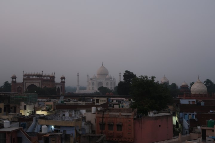 Taj Mahal Agra as seen from Hotel Saniya Rooftop Restaurant