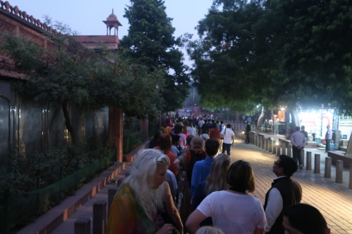 Different queues for security check for ladies and men at Taj Mahal