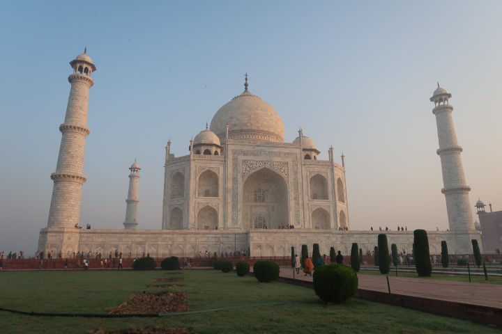 As the sun rose, different colours and hues can be seen on the Taj Mahal