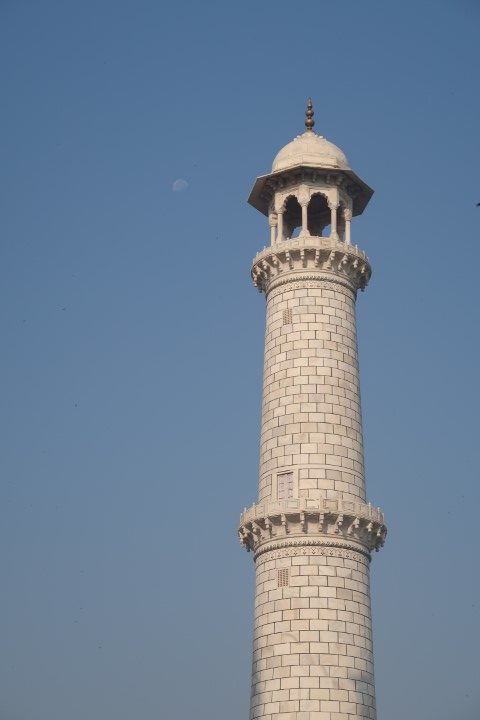 Arty shot of a minaret of the Taj Mahal