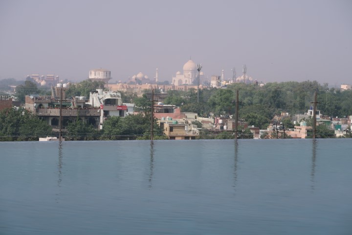 View of the Taj Mahal from Infinity Rooftop Pool of Hotel Radisson Blu Agra Taj East Gate