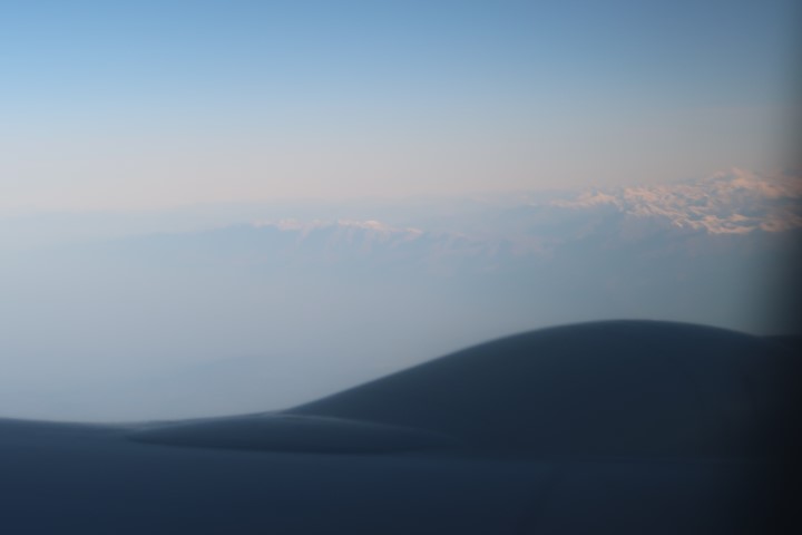 Seeing the Himalayan mountain range in the distance on flight from Delhi to Leh