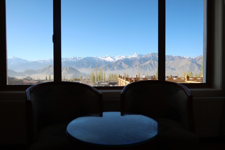 View of Stok Kangri (Himalayan Mountain Range) as seen from room of the Grand Dragon Ladakh