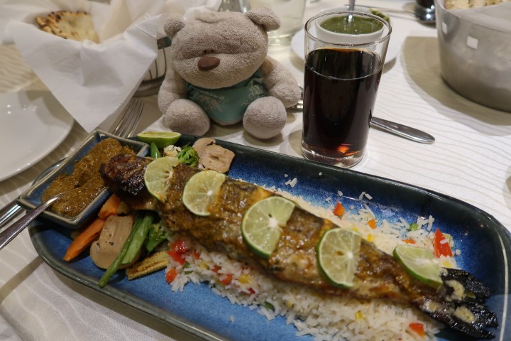 Himalayan Trout served for dinner at the Grand Dragon Ladakh Hotel Leh