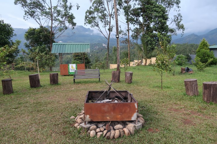 Outdoor fireplace at The Leaf Munnar that can be litted up at night...