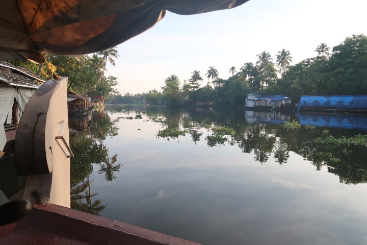 Peaceful and idyllic morning on the backwaters of Kerala