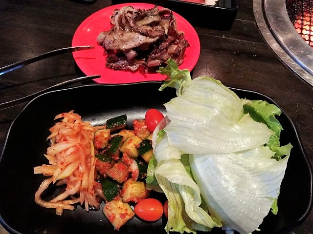 Grilled meats and vegetables at Rocku Yakiniku