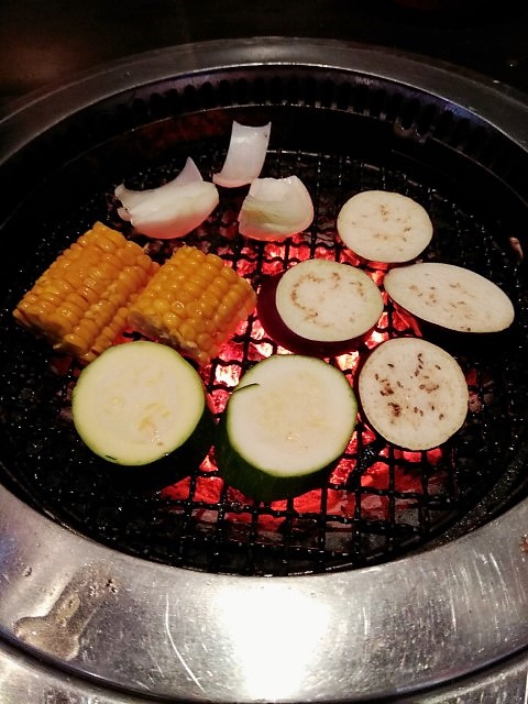 Assorted vegetables over Japanese charcoal grill