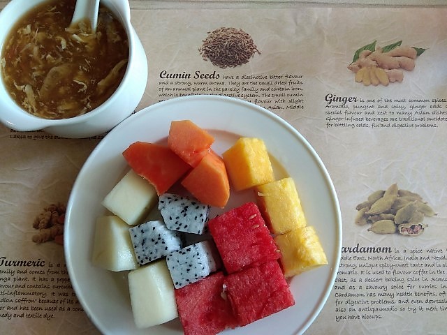 Fruits and soup at Spice Brasserie Peranakan Lunch Buffet